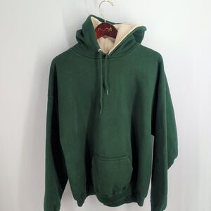 VTG 80s 90s Thrashed‎ Tultex Heavy Cotton Kangaroo Pocket Hoodie Green Size L